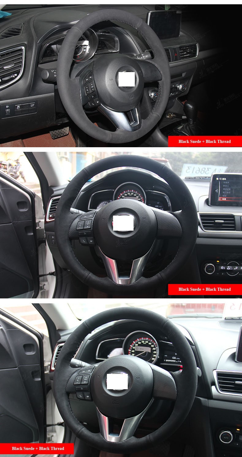for Mazda CX-5 CX5 Mazda Atenza 2014 Mazda 3 Black Suede Steering Wheel Cover Black Thread