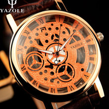 YAZOLE Skeleton Watch Men Wathes Top Brand Luxury Famous New 2016 Wristwatch Male Clock Quartz Wrist Watch Business Quartz-watch