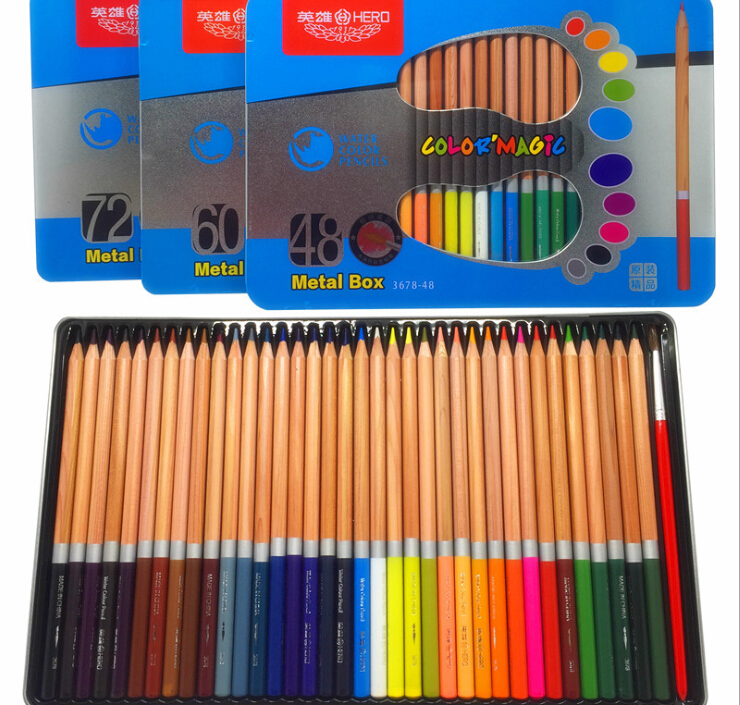 New 72 /60/48/36 watercolor HERO professional drawing 72 colored pencils color pencil school lapices de colores metalic wood