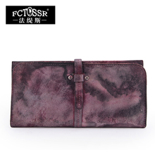 2016 vintage handmade first layer of cowhide long design female flip wallet large capacity genuine leather wallet
