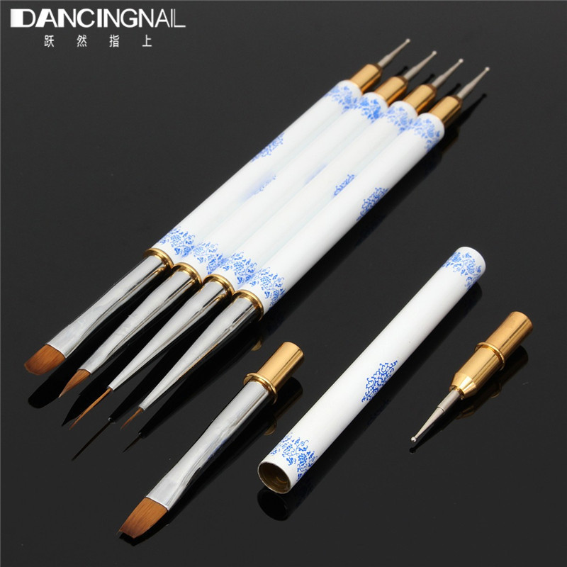 5Pcs Pro 2 Ways Nail Art Brush Sets Carve Printing Acrylic Painting Drawing Dotting Design Pen Tips Salon DIY Manicure Tools