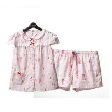 Song Riel summer new cartoon cute cotton pajamas couple home service men and ladies suits Qiao