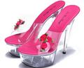 Shoes Women Slides Summer Flowers Sexy High heeled Sandals Transparent Fine With Waterproof Taiwan Crystal Shoes
