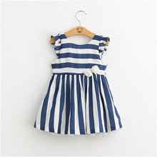 Baby Girls Stripe Floral Tulle Dresses Kids Girl Summer Cotton Ruffle Sleeve Dress Girl Princess Dress 2016 Children’s Clothing