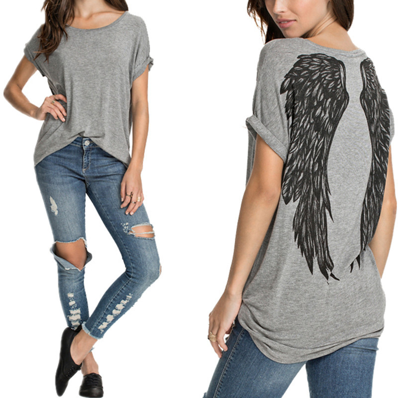 2015-Fashion-Angel-Wings-Tropical-Print-Female-Camisetas-mulheres-Short-Sleeve-Casual-Loose-Plus-Size-Tops