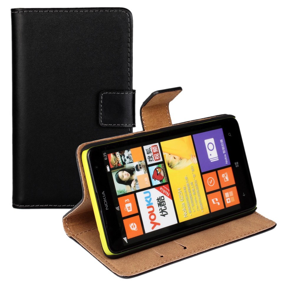 Genuine Leather Wallet Case for Nokia Lumia 625 Phone Bag Protective shell Flip Cover with Stand and Card Holder Black White Genuine Leather Wallet Case for Nokia Lumia 625 Phone Bag Protective shell Flip Cover with Stand and Card Holder Black White