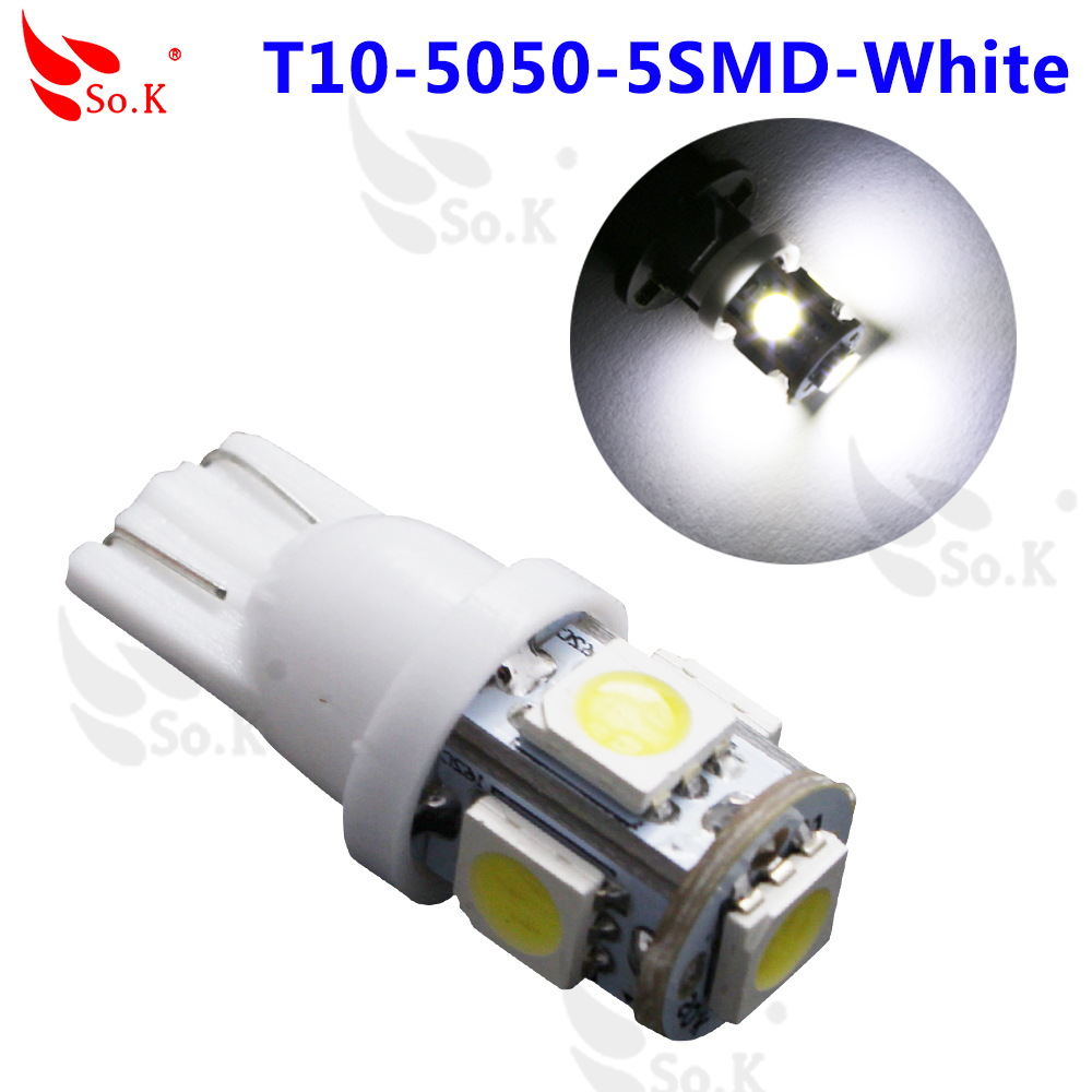 Free shipping!1X 12V T10 Wedge 5-SMD 5050 LED Light bulbs W5W 2825 158 192 168 194 WhiteCar Side Wedge Tail Light Lamp Bulb