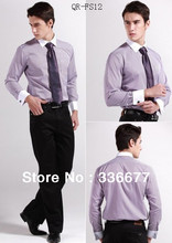 Free shipping Men long sleeve contrast color striped dress shirts with cufflinks QR-2072
