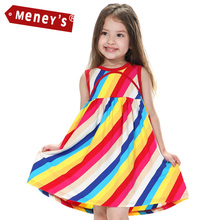 Meney's SD-005 Summer Kids Dress A-line Sleeveless Girls Clothing Rainbow Children Dresses Colorful Striped Baby Clothing Cute(China (Mainland))