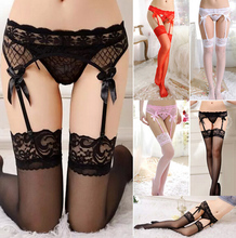 Sexy Women’s Sheer Lace Top Thigh-Highs Stockings Lingerie Garter Belt Suspender Set SW421