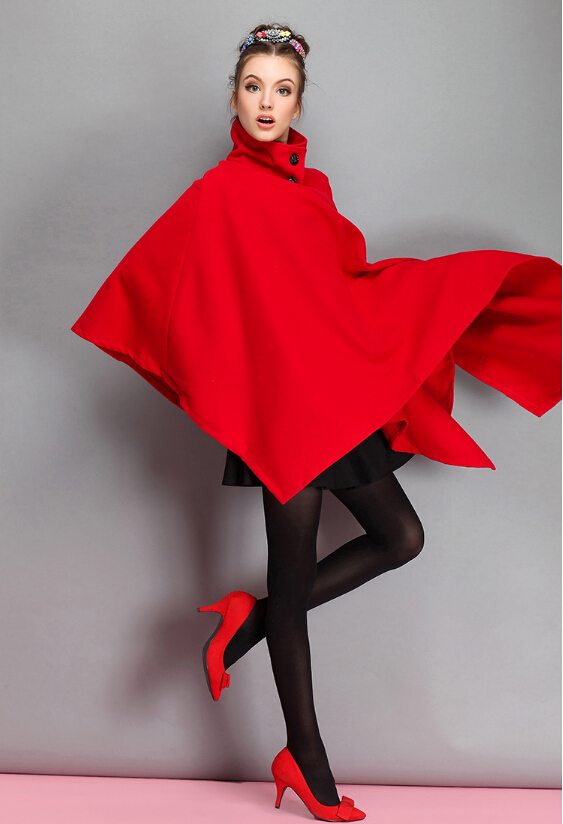 Brand 2014 New Women Winter Cape Wool Coat  High Quality Red Long Cloak Fashion Shawl Woolen Woman Outwear  Free Size A 229