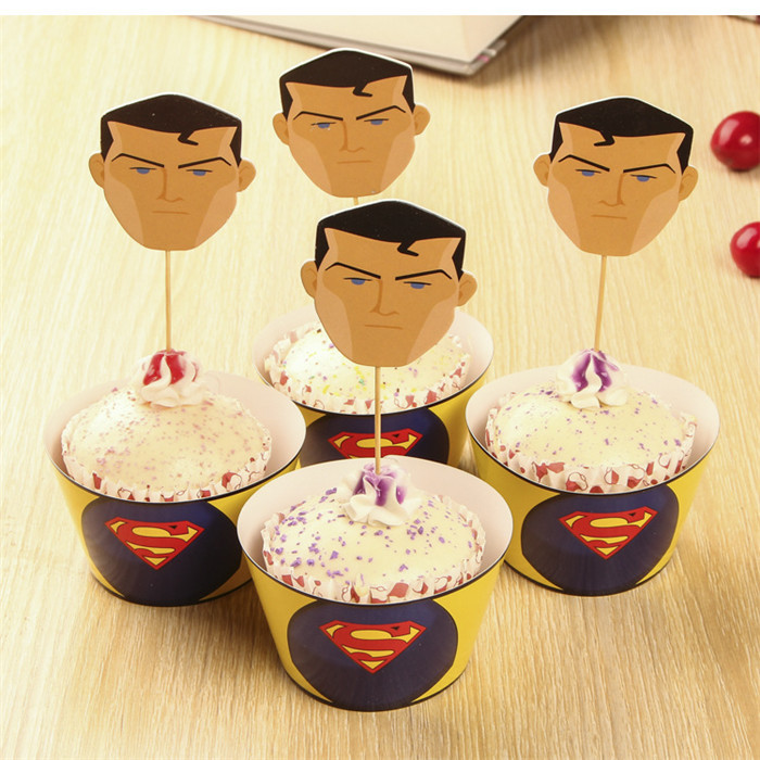 Aliexpress com Koop 24 stuks superman 12x cupcake wrappers + 12x cake toppers pakt set voor Aliexpress com Koop 24 stuks superman 12x cupcake wrappers + 12x cake toppers pakt set voor