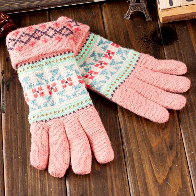 Fashion resilient Knitted Lattice Gloves Winter Gloves Warmmer Finger Gloves Plus Velvet Brand New #LN