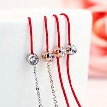 Lose Money Promotion Wholesale Hot Selling Titanium Steel Rose Gold Plated Red Rope Crystal Bracelet Woman Fashion Jewelry Gift