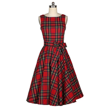 2015 New Women’s Vintage Elegant Dress Audrey Hepburn Style Tartan Peplum Bow Work Party Dress Plaid Lolita Retro Flare Dresses