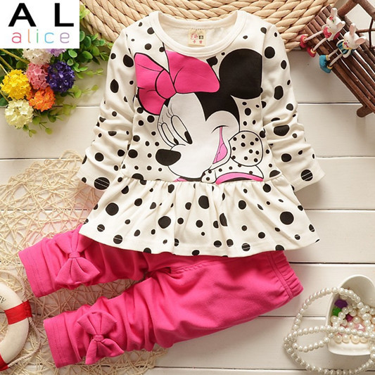 2015 new arrival Girls Clothing set Minnie t shirt pants suit 2pcs set baby girls casual