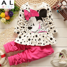 2015 new arrival Girls Clothing set Minnie t shirt pants suit 2pcs set baby girls casual