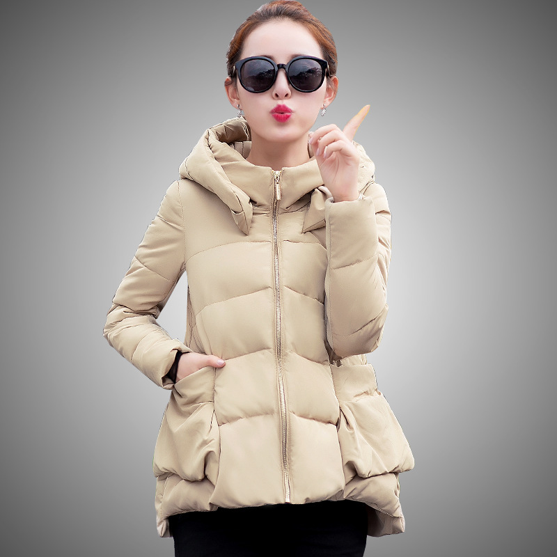 2015 New Fashion Winter Jacket Women Slim Solid Hooded Overcoat Winter Thick Slim Duck Down Cotton-padded Parka Women Coat IF87