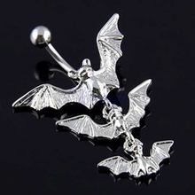 Splendid Creative Body Piercing Jewelry Gothic Dangle Bar Belly Flying Bats Navel Ring 526M