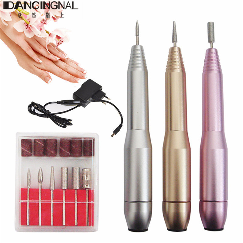 Professional 1 Pc Electric Nail File Drill Pen 6 Bits Manicure Tool Equipment Pedicure Machine Salon Set Kit 3 Colors EU Plug