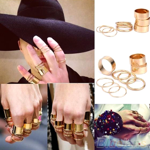 9PCS Set Urban Punk Golden stack Plain Cute Above Knuckle Ring Band Midi Rings for Women