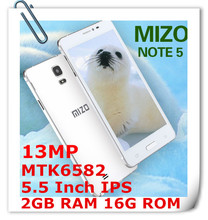 Unlocked cell phones Original MIZO NOTE5 MT6582 Quad Core MTK6592 5.5″ 13.0MP Camera Android smartphone Mobile phone