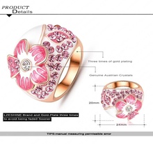 Pink Enamel Flower Rings Fashion Real 18K Rose Gold Plated Ring Micro Pave Genuine SWA Elements