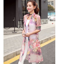 2016 Chiffon Sunscreen Coat Women Floral Slim Long Vintage Coats Fashion Jacket 916-2353