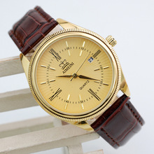 New 2015 Fashion Gold Quartz Watch Men Military Leather Strap Watches Luxury Brand Casual Relogio Masculino Wristwatches Brown