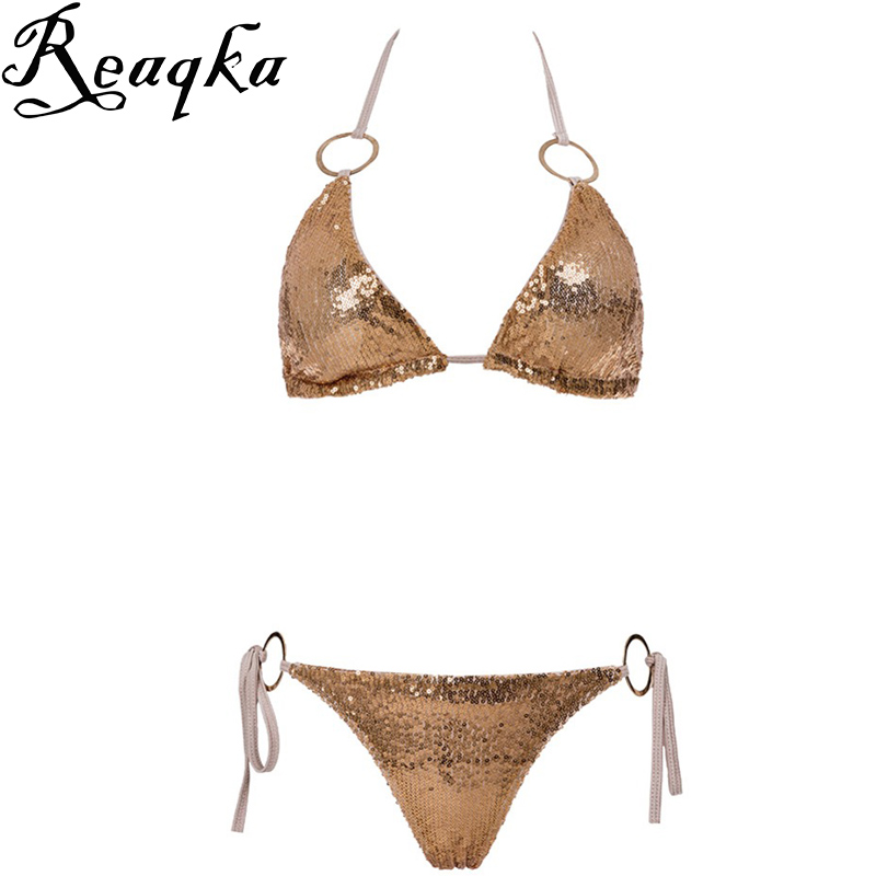 Sexy Bikinis Sequins Golden Color Women Bandage Bikini Set Push up Padded Bra Swimsuit Suit Swimwear Bathing suit women Monokini Sexy Bikinis Sequins Golden Color Women Bandage Bikini Set Push up Padded Bra Swimsuit Suit Swimwear Bathing suit women Monokini