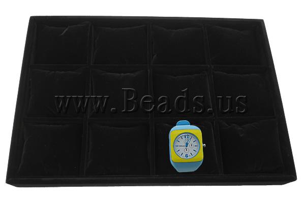 Free shipping!!!Velveteen watch display,Colorful Jewelry, with Cardboard, Rectangle, black, 355x240x45mm, 5PCs/Ba Sold By Bag