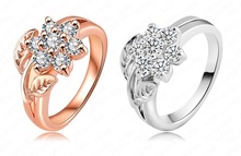 Hot Selling Fashion 18K Rose Gold Plate Pave Austrian Crystals Flower Engagement Rings Wedding Jewelry anillos