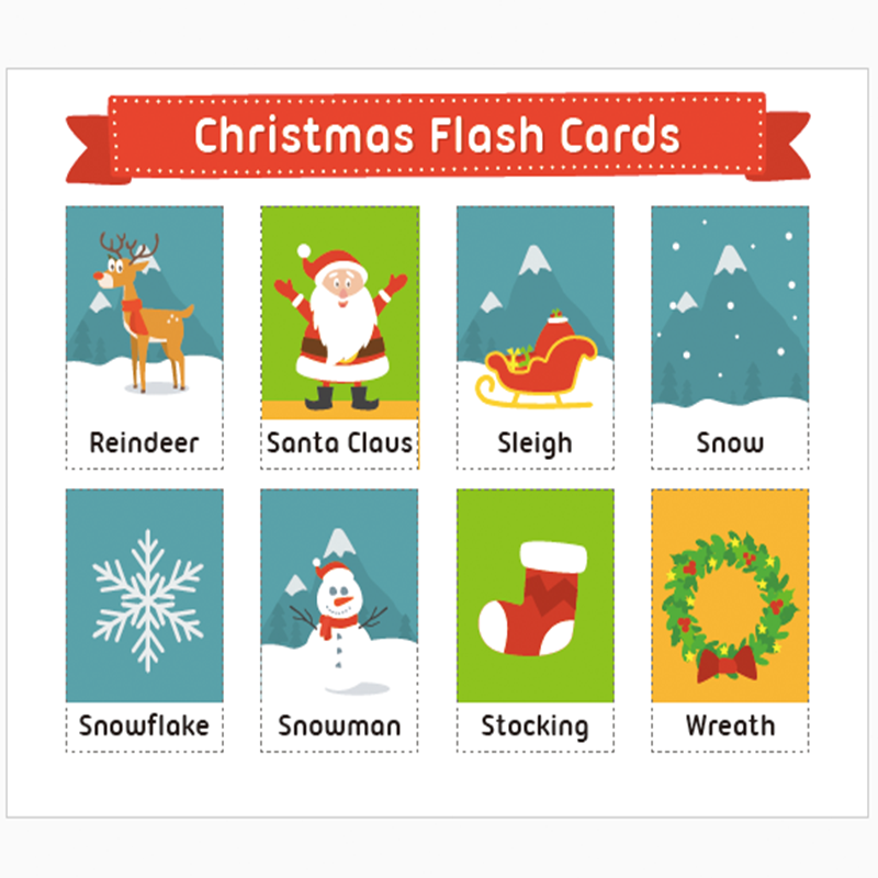 3pcs Set Christmas English Word Card Learning Flash Cards Kids