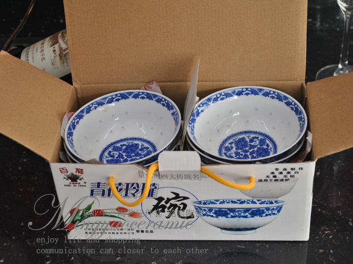 Supply Jingdezhen antique blue suit exquisite bone china tableware bowl-style rice bowl gift 3325 #