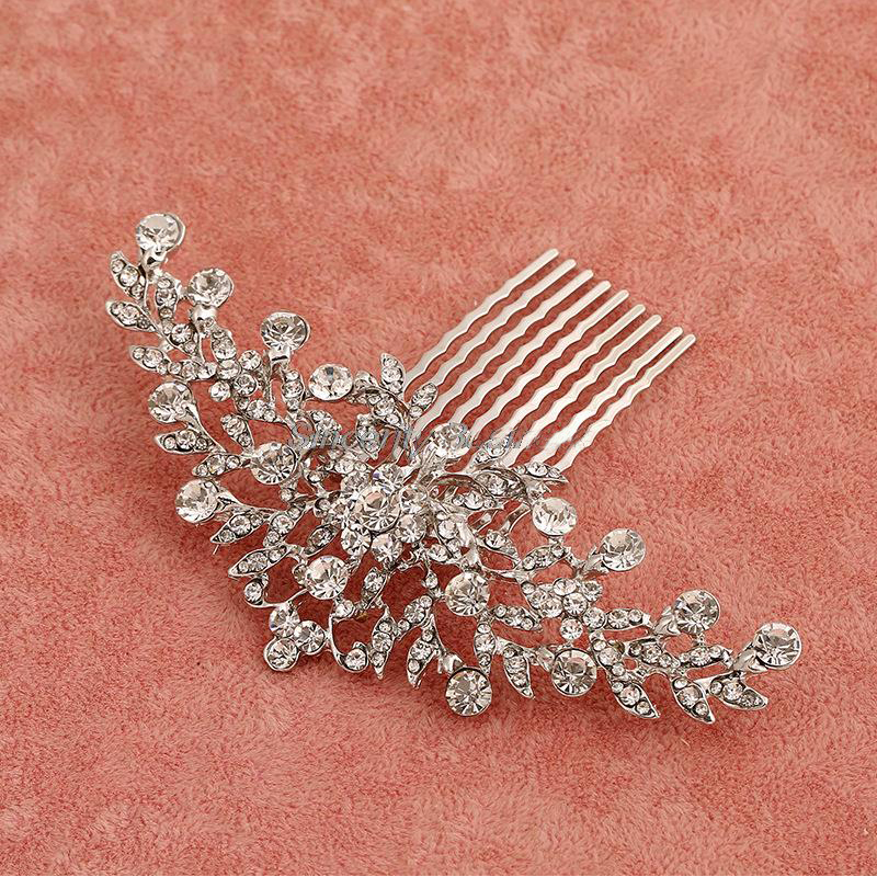 Elegant Crystal Rhinestone Wedding Hair Accessories Bride Bridal Floral Hair Comb Head Pieces 