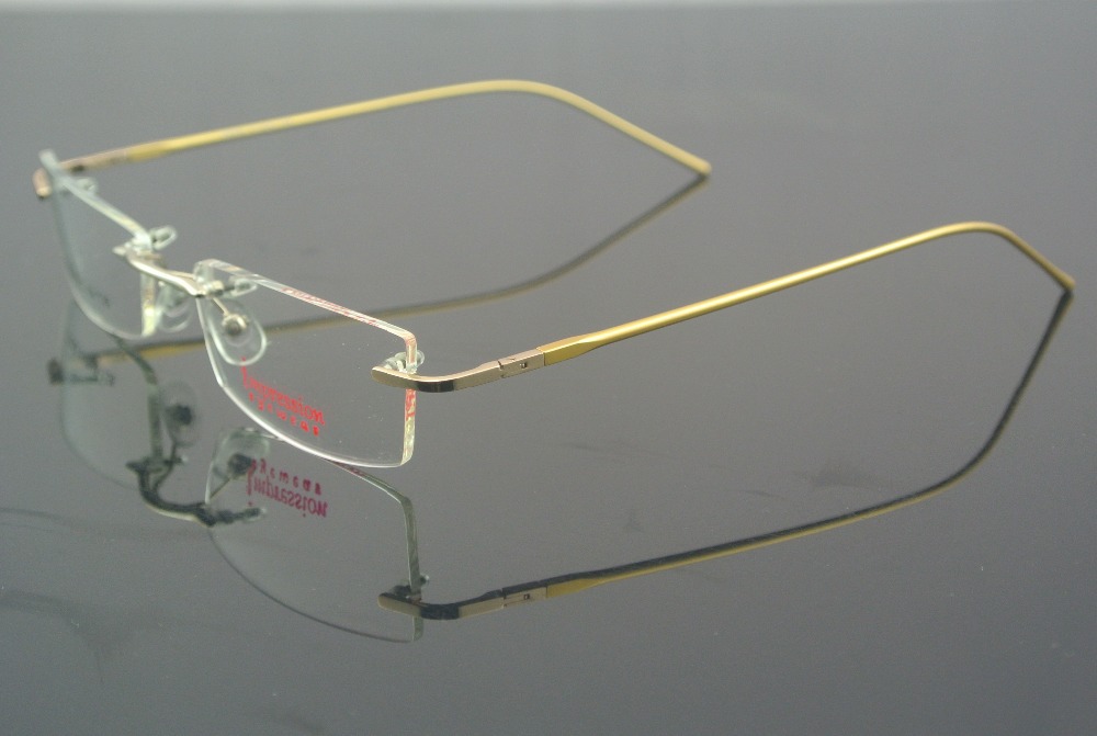 Spring Hingle Rimless Gold Eyeglass Frame Optical Glasses ...