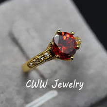Fashion Princess Cut 18k Gold Plated Cubic Zircon Diamond Pave Big Round Ruby Red Engagement Rings For Women R068