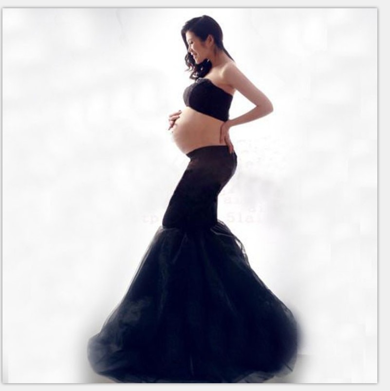Black Strapless Long Dress Sexy Pregnant Photo Props Maternity Clothes 