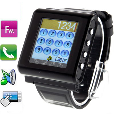 Aoke 812 Black Touch Screen Watch Phone with Button FM Bluetooth Touch Screen Mobile Phone Single