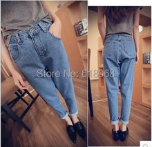 New korean Style Women’s Denim Loose Harem Jeans Fashion High Waisted Cowboy Feet Pants Plus Size Loose Jeans Capris S/M/L/XL