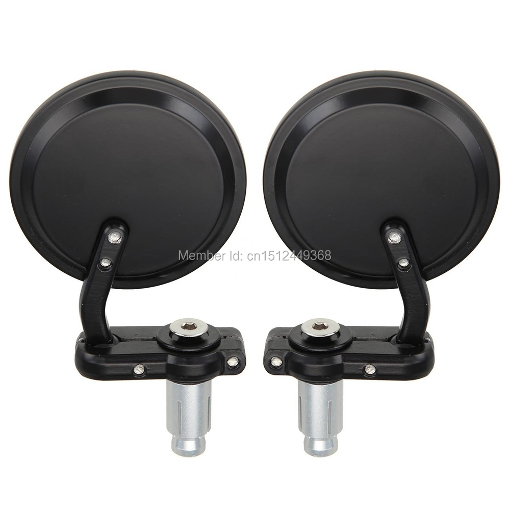 MOTORCYCLE 3 ROUND BLACK 7-8 HANDLE BAR END MIRRORS CAFE RACER BOBBER CLUBMAN 3
