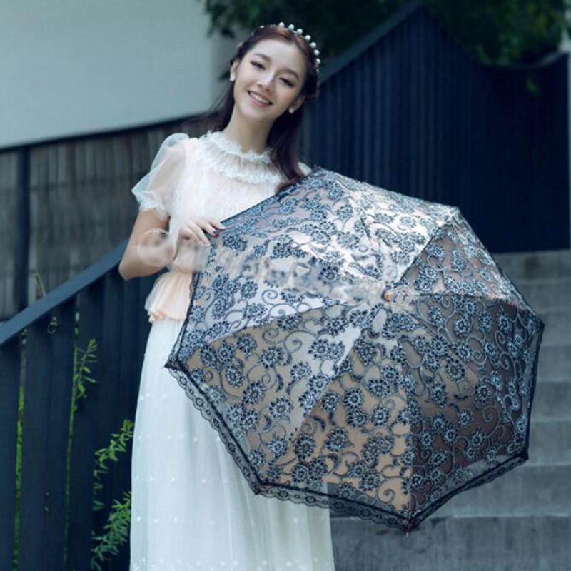  Princess Sun Umbrella Lace Parasol Umbrellas Arched UV Creative Folding Pongee Sunny Women\'s Umbrella Fast shipping (5)