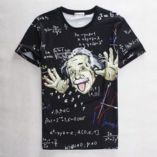 Black Einstein Print With Formula 3D Print T-shirt Cotton Tee Shirts Short Sleeve Print Casual Homme Loose Unisex Summer Tops