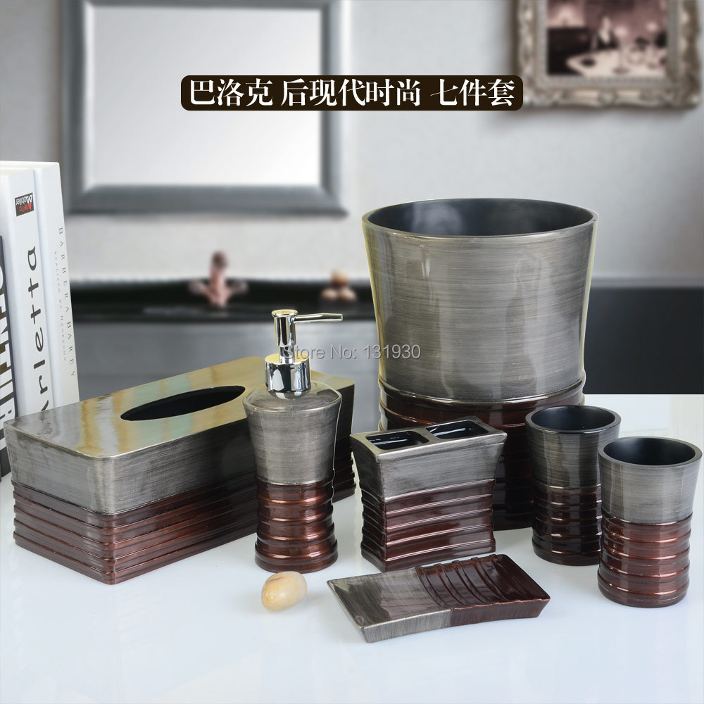 Moderne europa bad set hochwertige harz 7 stücke bad lieferungen kit bad zubehör mit tissue box