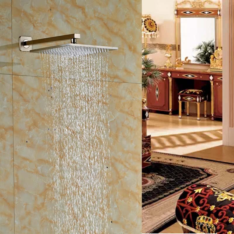Square 10'' Shower Head Rainfall Over-head Spray with Shower Arm Brushed Nickel