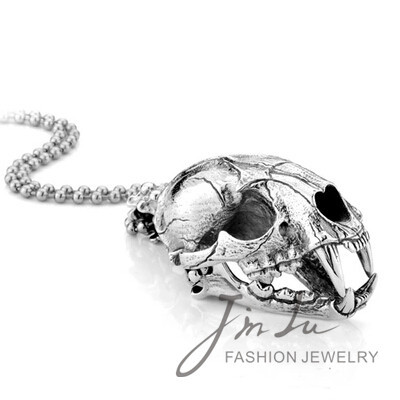 Fashion Big Animal Skull Head Pendant Vintage Awesome Jewelry Smilodon Skull Pendant Necklace Free Shipping