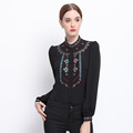 2017 Spring Women brand Fashion mulberry silk blouse shirts ladies floral embroidery OL elegant office white