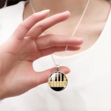 Fashion Piano Keyboard Picture Pendant Necklace Vintage Silver Color Necklace Summer Style Glass Cabochon Fine Jewelry