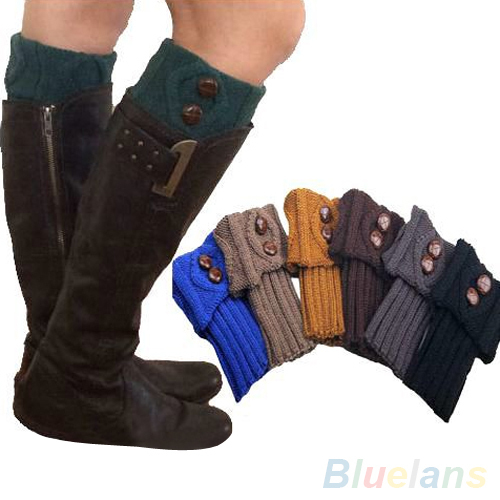 Women Winter Leg Warmers Socks Button Crochet Knit Boot Socks Toppers Cuffs 1SXT