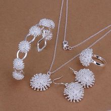 Promotions! silver plated jewellery set, trend jewellery set Fireworks Ring Drop Earrings Bangle Necklace Jewellery Set S329